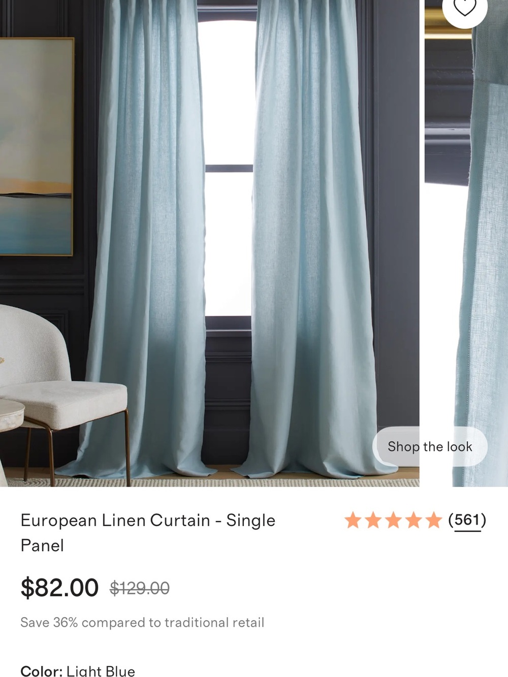 Quince European Linen Curtain Panel in Light Blue